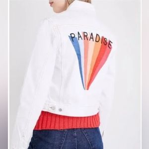 MAJE white denim crop  jacket with embroidery